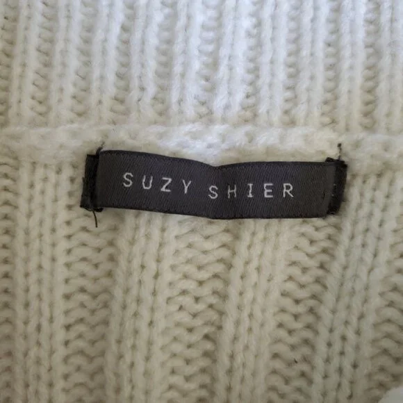 SUZY SHIER | Off The Shoulder Cable knit Long Sleeve Black White Sweater (M) - Picture 5 of 10